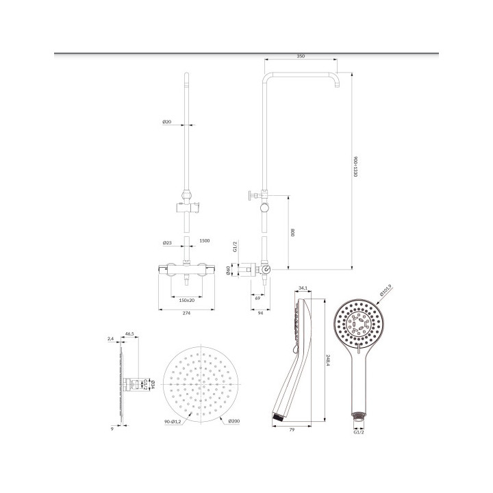 Y termostatyczny system prysznicowy natynkowy