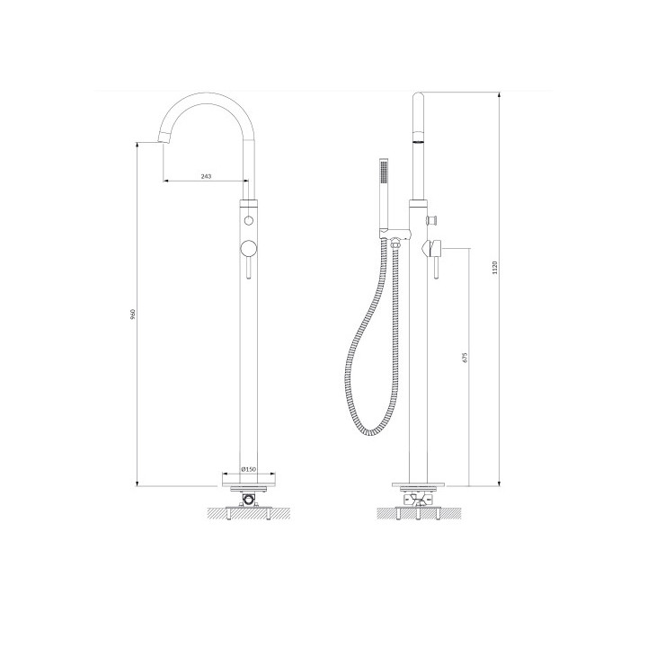 OMNIRES Y bateria wannowa wolnostojąca - miedź szczotkowana