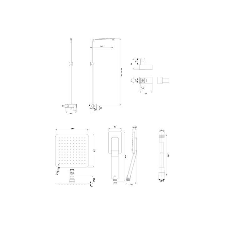 OMNIRES BARETTI system prysznicowy natynkowy - czarny mat