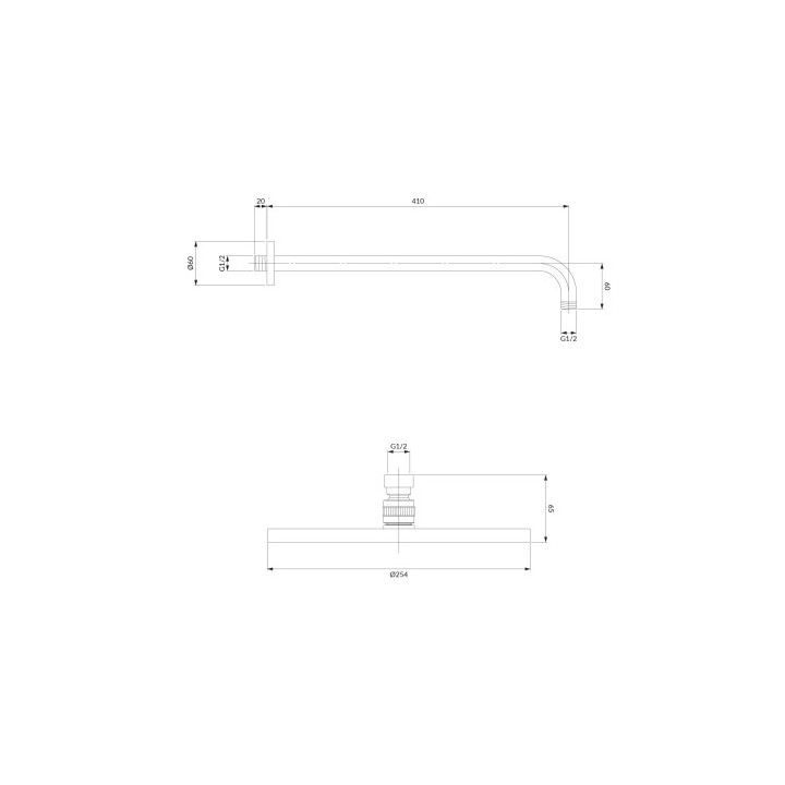 OMNIRES SLIMLINE deszczownica z ramieniem, ø25 cm - miedź szczotkowana