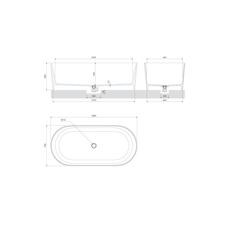 Wanna wolnostojąca OMNIRES OVO M+, 160x75 cm, z syfonem - coral 