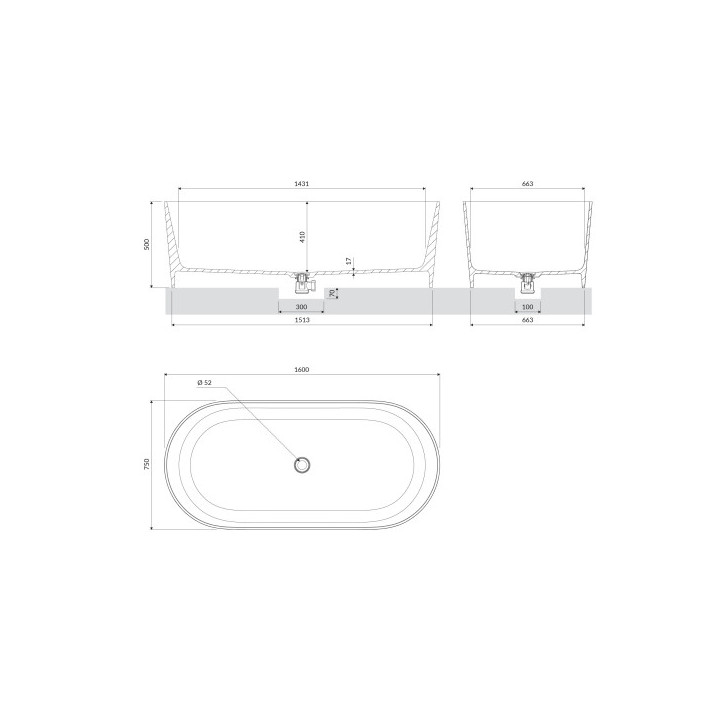 Wanna wolnostojąca OMNIRES OVO M+, 160x75 cm, z syfonem - olive