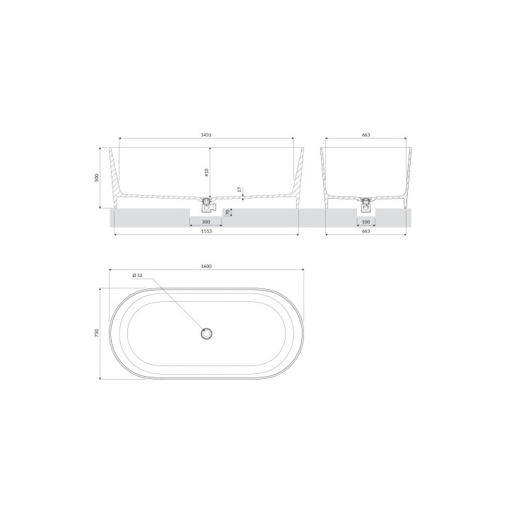 Wanna wolnostojąca OMNIRES OVO M+, 160x75 cm, z syfonem - midnight blue