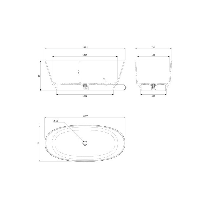 Wanna wolnostojąca OMNIRES NEO M+, 158x72 cm, z syfonem - biały połysk