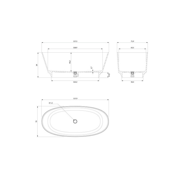 Wanna wolnostojąca OMNIRES NEO M+, 158x72 cm, z syfonem - biały mat