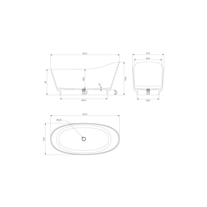 Wanna wolnostojąca OMNIRES NEO M+, 158x72 cm, z syfonem - biały połysk
