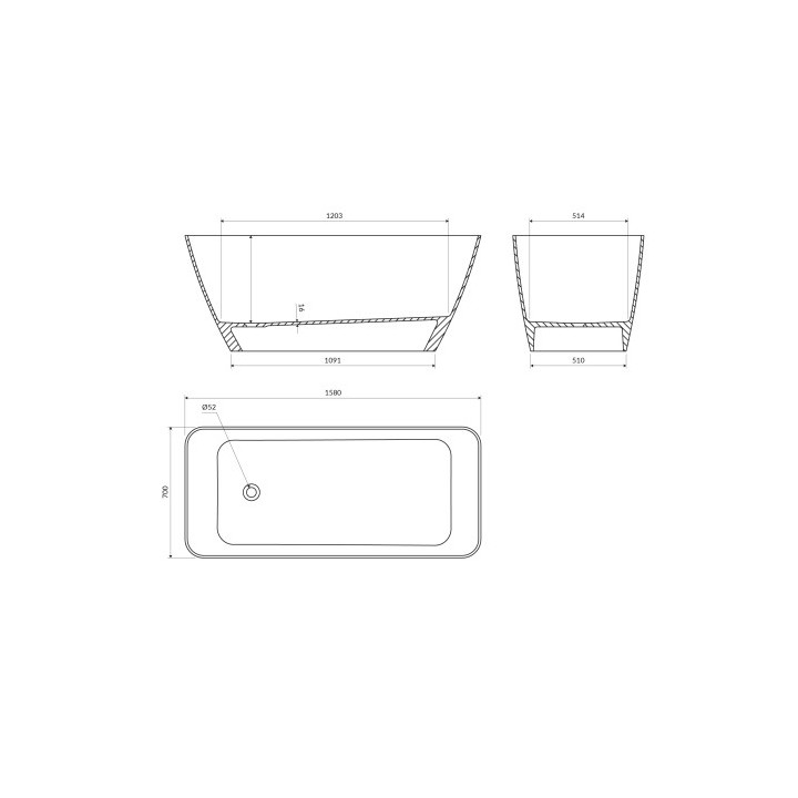 Wanna wolnostojąca OMNIRES PARMA M+, 159 x 71 cm - biały / czarny połysk