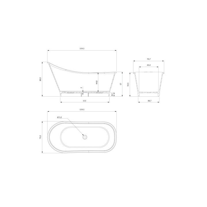 Wanna wolnostojąca OMNIRES VENEZIA M+ , 160 x 73 cm - biały połysk