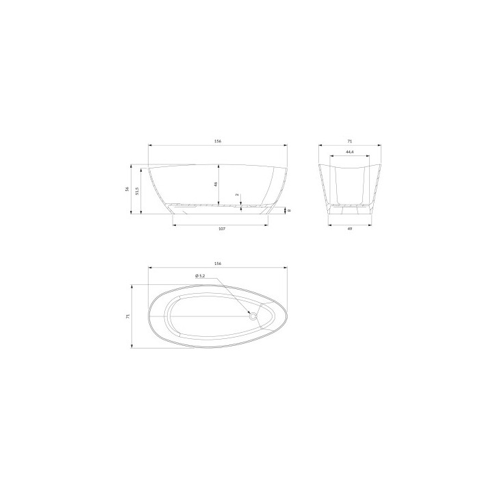  wanna wolnostojąca OMNIRES BARCELONA M+, 156 x 71 cm - biały / czarny połysk
