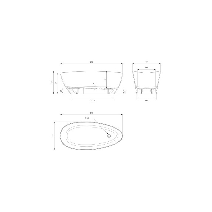 Wanna wolnostojąca OMNIRES BARCELONA M+, 170 x 77 cm - biały / czarny połysk
