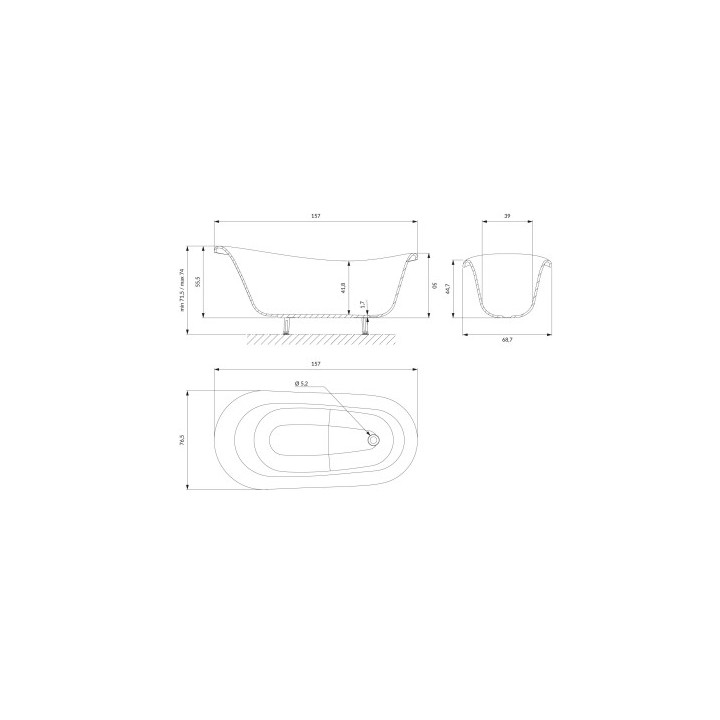 Wanna wolnostojąca OMNIRES ATENA COMFORT M+, 157 x77 cm - biały / czarny połysk