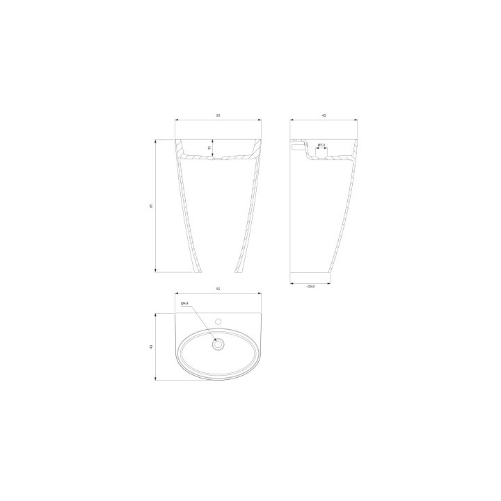 Umywalka wolnostojąca OMNIRES SIENA M+, 55 x 43 cm - biały połysk