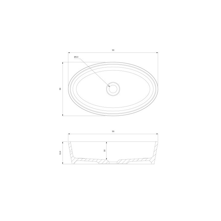 umywalka nablatowa OMNIRES BARI M+ , 50 x 30 cm -  biały / szary połysk
