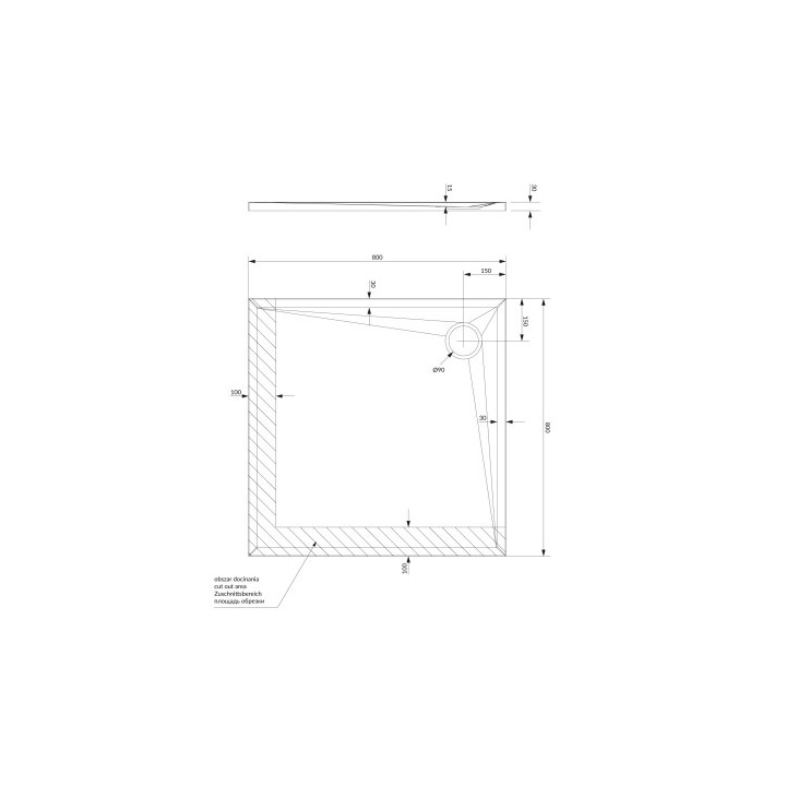 Brodzik prysznicowy kwadratowy OMNIRES STONE  ze strukturą kamienia, 80x80cm - biały mat