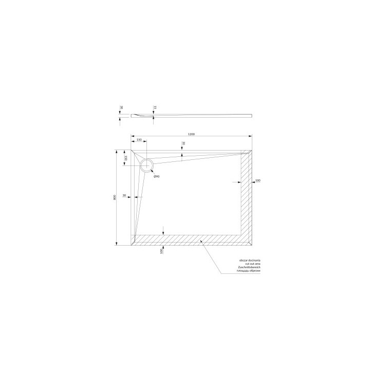 Brodzik prysznicowy OMNIRES STONE prostokątny ze strukturą kamienia, 80x120cm  - biały mat 