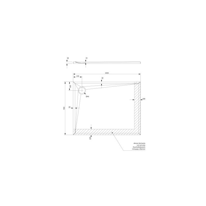 Brodzik prysznicowy OMNIRES STONE prostokątny ze strukturą kamienia, 90x100cm - czarny mat 