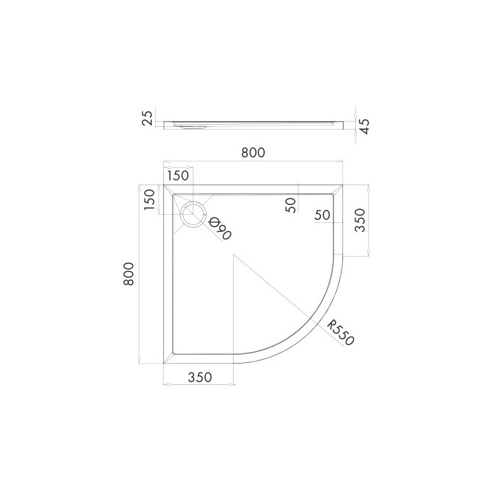 Akrylowy brodzik prysznicowy półokrągły OMNIRES MERTON , 80x80cm -  biały połysk
