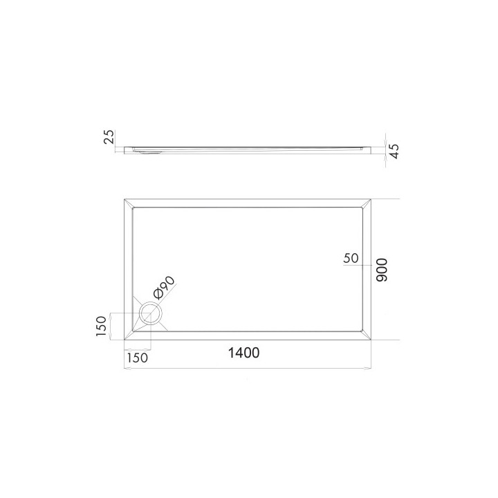 Brodzik prysznicowy akrylowy prostokątny OMNIRES MERTON, 90x140cm - biały połysk