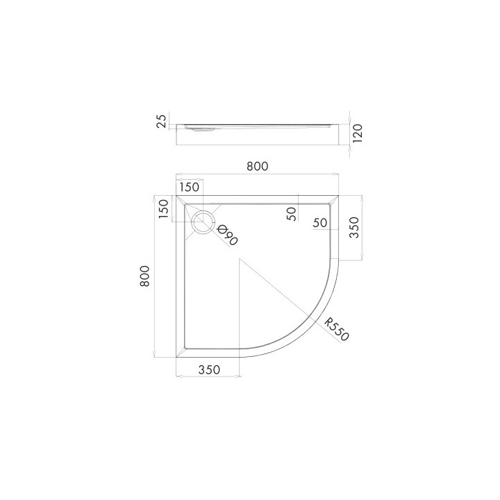 Akrylowy brodzik prysznicowy półokrągły OMNIRES CAMDEN, 80x80cm - biały połysk 