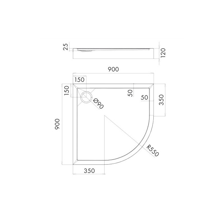 Akrylowy brodzik prysznicowy półokrągły OMNIRES CAMDEN, 90x90cm - biały połysk 