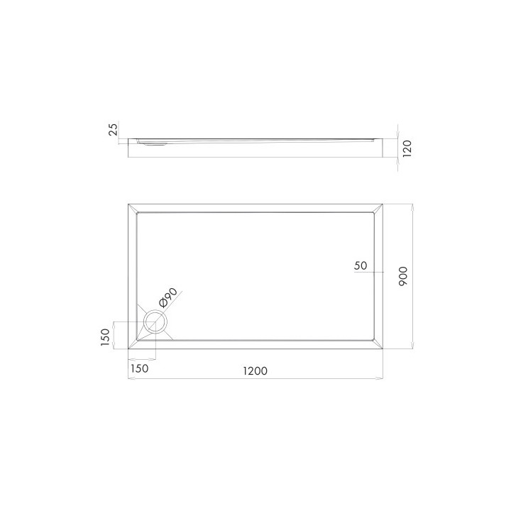 Brodzik prysznicowy akrylowy, prostokątny OMNIRES CAMDEN, 90x120cm  - biały połysk