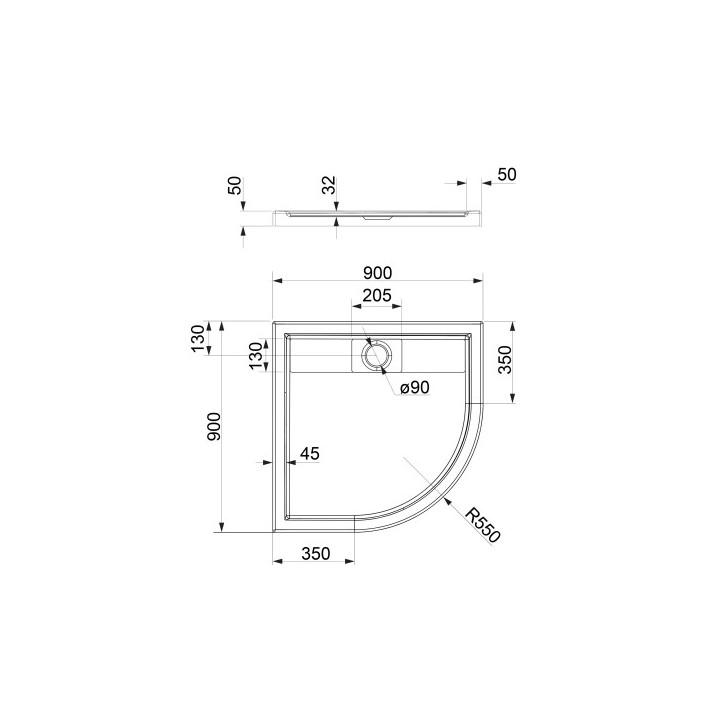 BROOKLYN akrylowy brodzik prysznicowy półokrągły, 90x90cm - biały połysk
