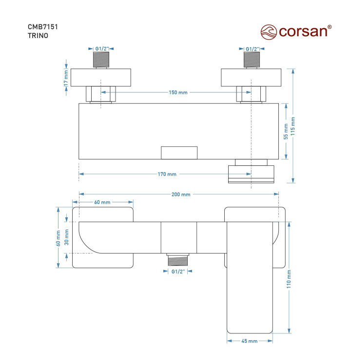 Bateria prysznicowa Corsan Trino - chromowana