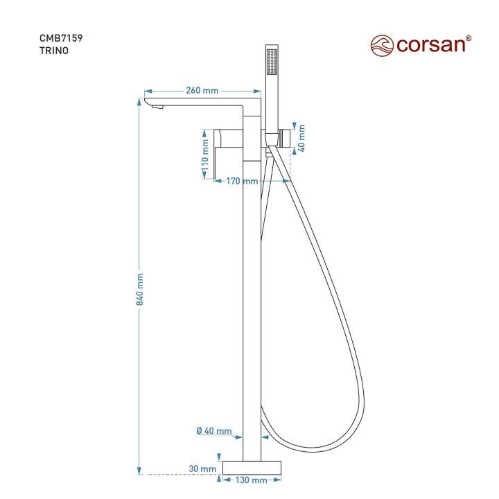 Bateria wannowa wolnostojąca Corsan Trino - czarna