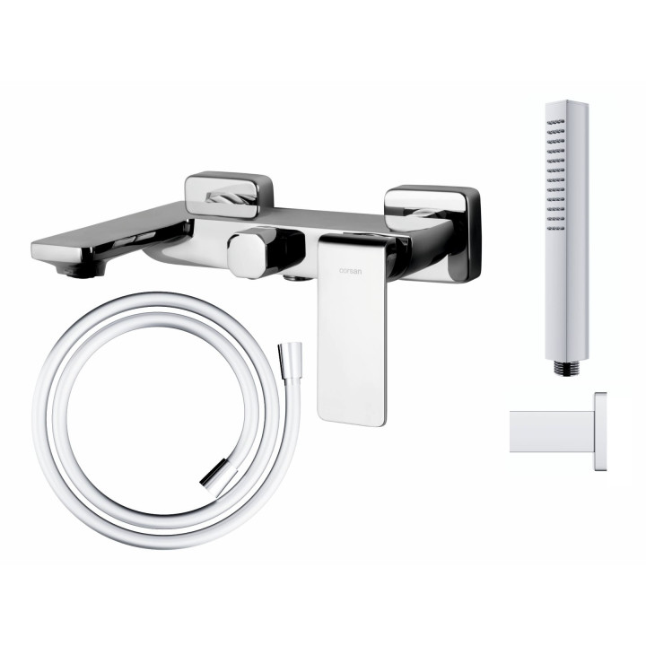 Zestaw wannowo prysznicowy Corsan Trino chromowana bateria z wylewką i słuchawką prysznicową