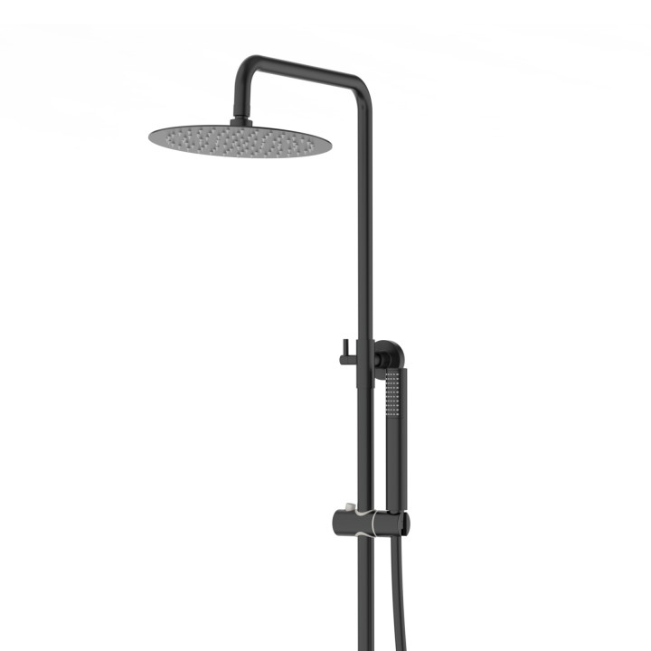Natryskowa czarna kolumna prysznicowa Corsan Lugo okrągła deszczownica z baterią mieszaczową