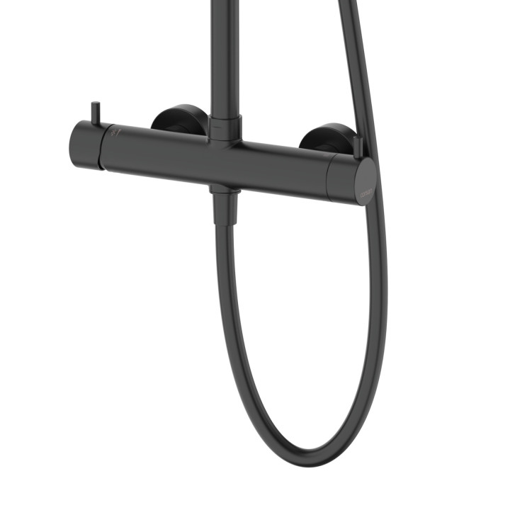 Natryskowa czarna kolumna prysznicowa Corsan Lugo okrągła deszczownica z baterią mieszaczową