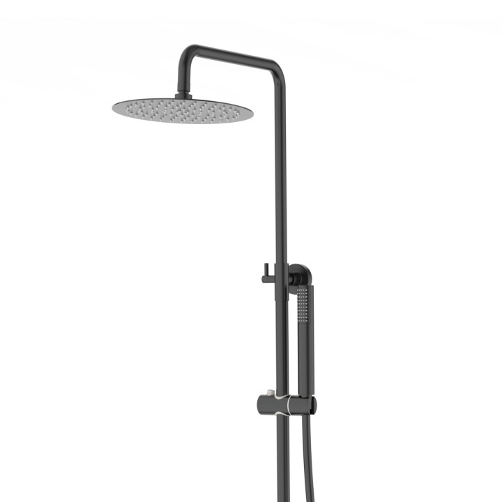 Natryskowa czarna kolumna prysznicowa Corsan Lugo okrągła deszczownica z baterią mieszaczową i obrotową wylewką wannową