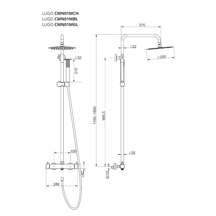 Natryskowa kolumna prysznicowa Corsan Lugo okrągła deszczownica z baterią mieszaczową