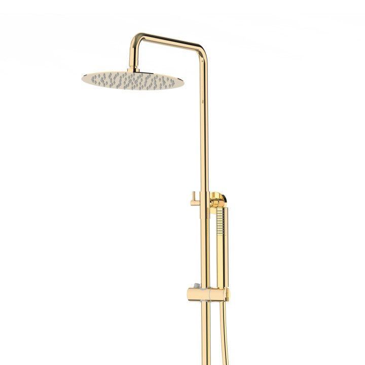 Natryskowa złota kolumna prysznicowa Corsan Lugo okrągła deszczownica z baterią mieszaczową i obrotową wylewką wannową