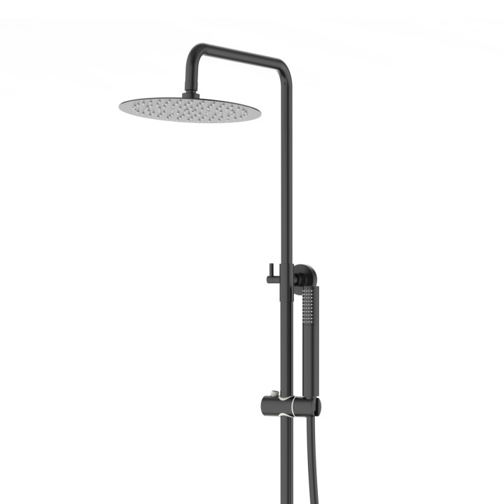 Natryskowa czarna kolumna prysznicowa Corsan Lugo okrągła deszczownica z baterią termostatyczną