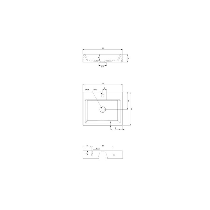 Umywalka nablatowa/wisząca OMNIRES THASOS M+ , 50 x 42 cm - biały połysk