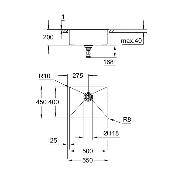 Zlewozmywak wpuszczany/podbaltowy Grohe K700 55x45cm - stal szlachetna