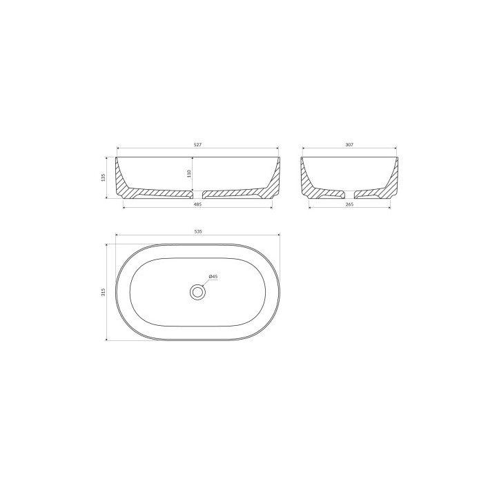 Umywalka nablatowa OMNIRES MESA, 53 x 32 cm - biały mat