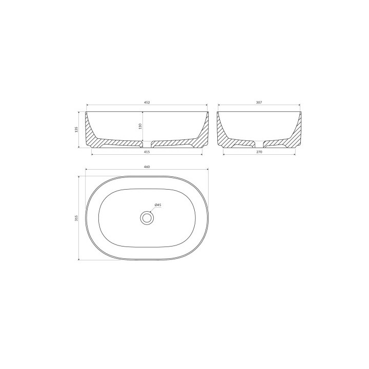 umywalka nablatowa OMNIRES MESA, 46 x 31 cm - biały mat