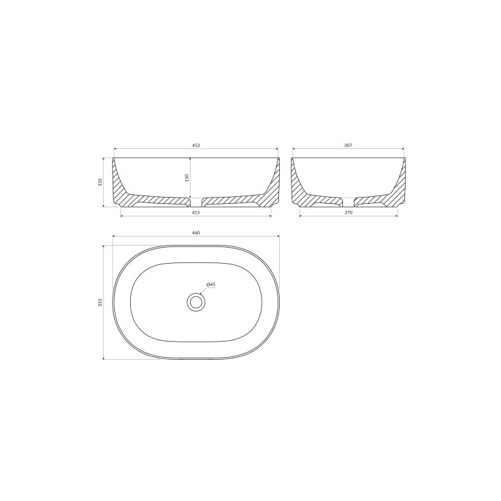 Umywalka nablatowa OMNIRES MESA, 46 x 31 cm - biały połysk