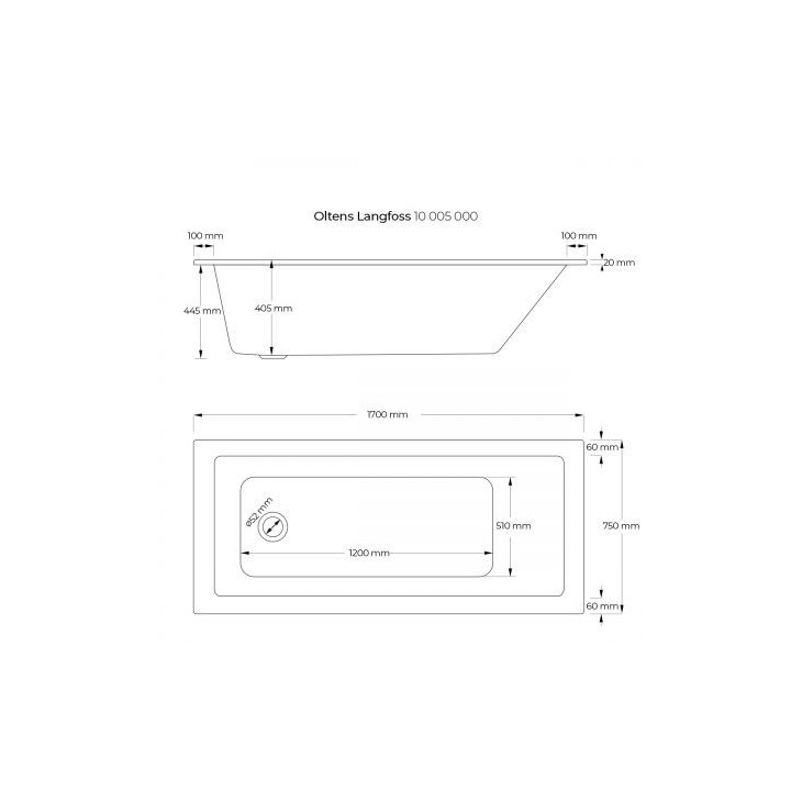 Oltens Langfoss wanna prostokątna 170x75 cm akrylowa - biała 