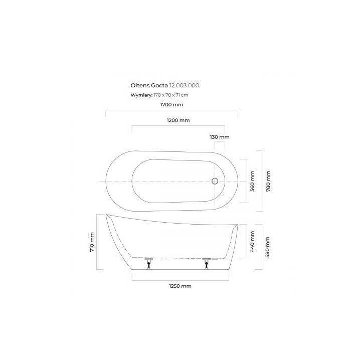 Oltens Gocta wanna wolnostojąca 170x78 cm owalna akrylowa - biała 