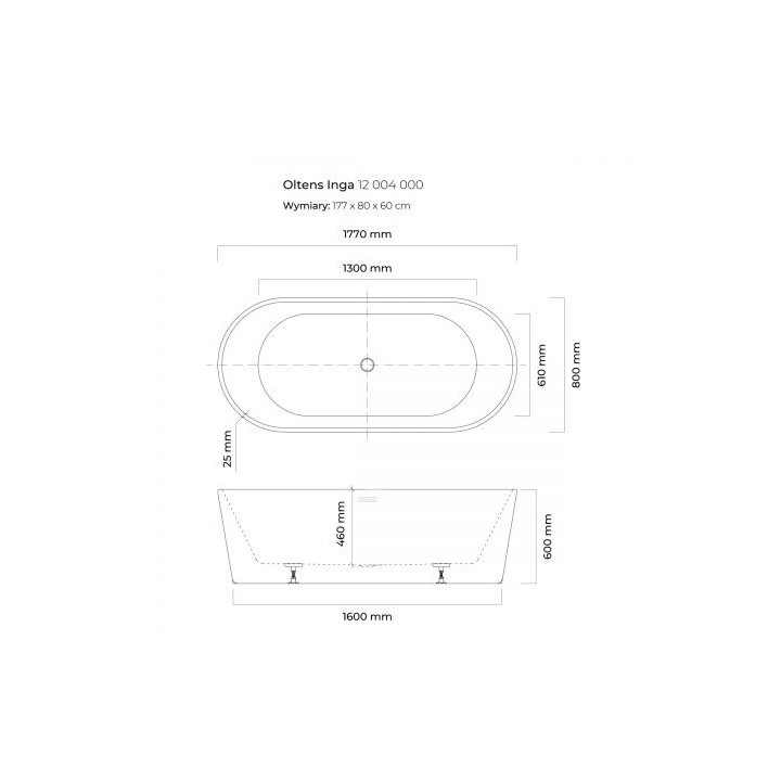 Oltens Inga wanna wolnostojąca 170x80 cm owalna akrylowa - biała