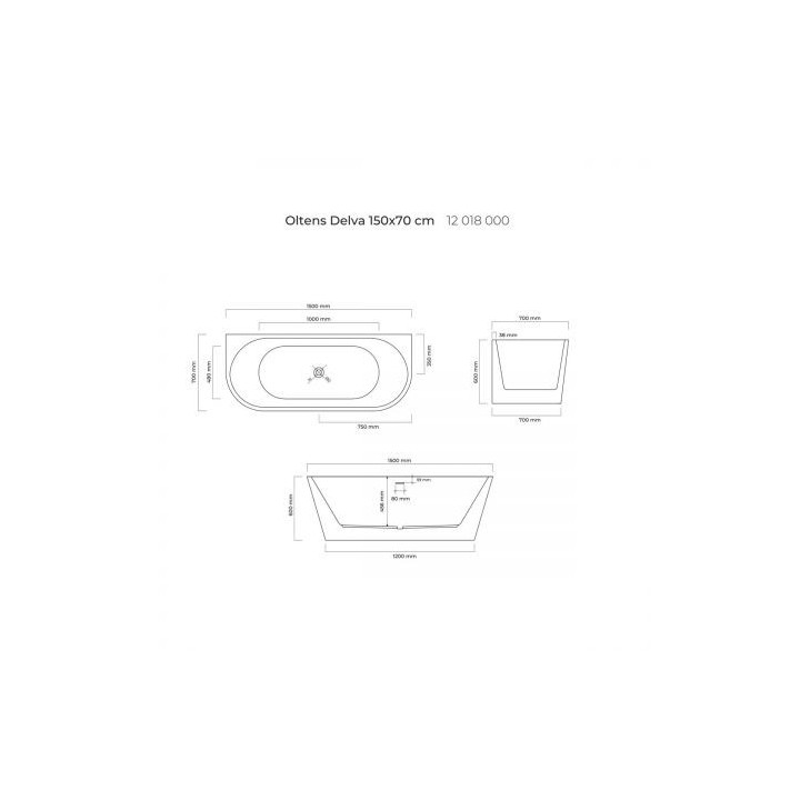 Oltens Delva wanna przyścienna 150x70 cm akrylowa owalna - biała