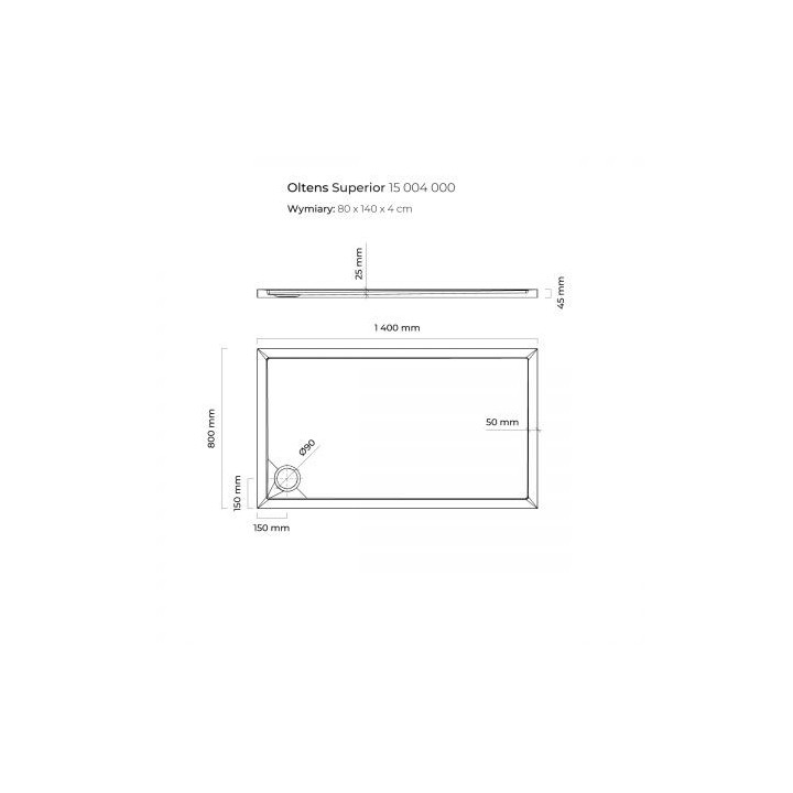 Oltens Superior brodzik prostokątny 140x80 cm akrylowy - biały