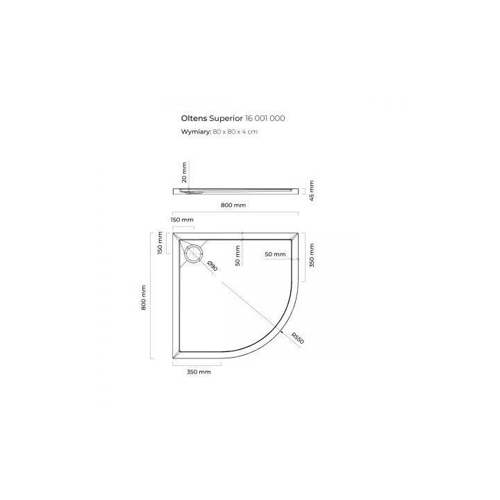 Oltens Superior brodzik półokragły 80x80 cm akrylowy - biały