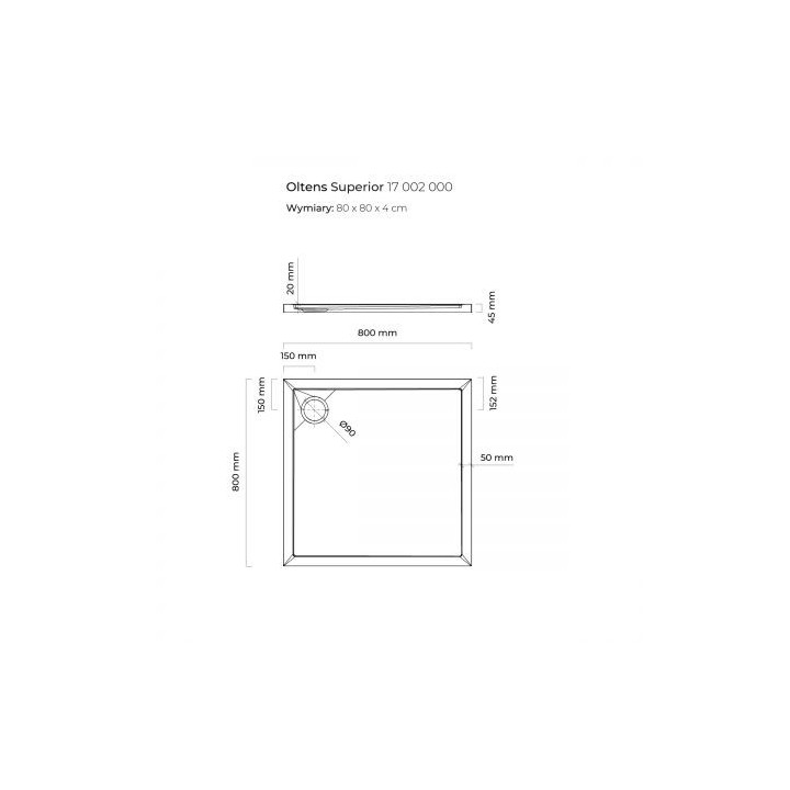 Oltens Superior brodzik kwadratowy 80x80 cm akrylowy - biały 