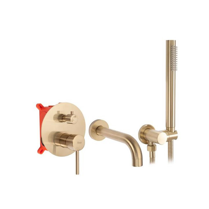 Bateria wannowa podtynkowa REA Lungo ze słuchawką oraz zestawem punktowym - złota