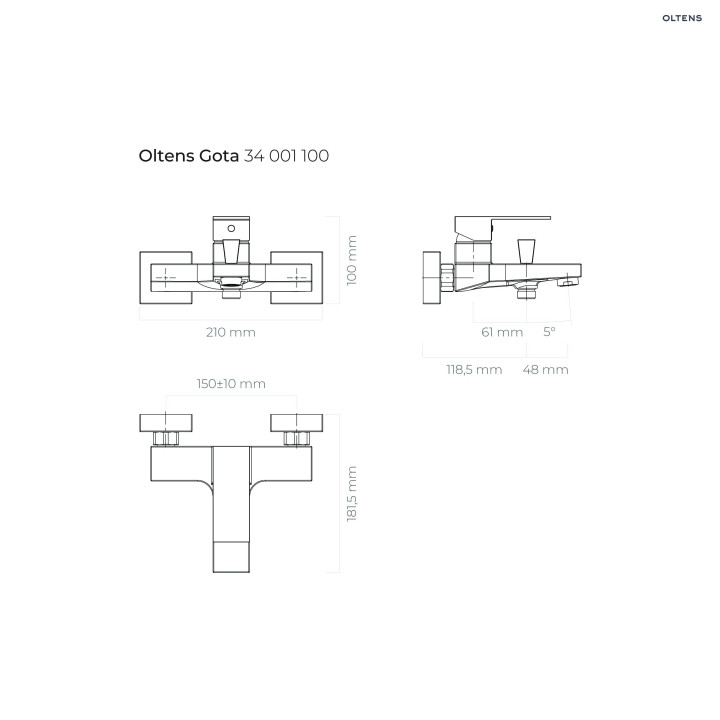 Oltens Gota bateria wannowo-prysznicowa ścienna - chrom 