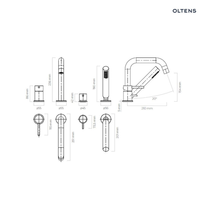 Oltens Molle bateria wannowo-prysznicowa 4 otworowa - złoto szczotkowane 